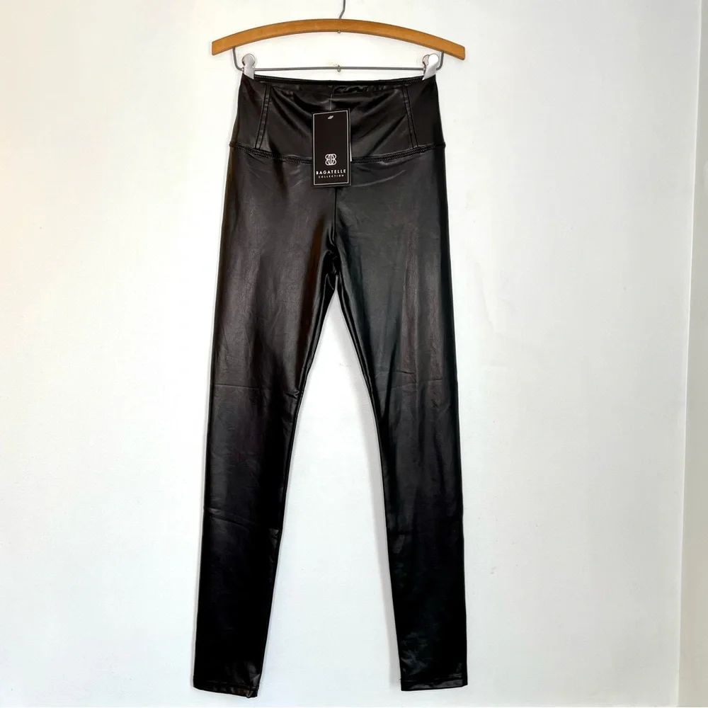 SOLD Bagatelle Faux Leather Leggings Women’s XS Full Length Black Vegan - Picture 3 of 15